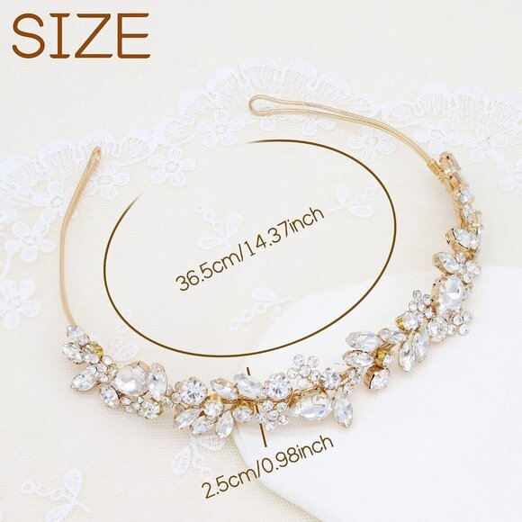 Crystal Wedding Headband Bridal Hair Accessory Gold Elegant for Bridesmaids main image 4